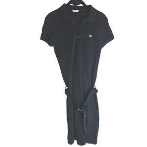 Lacoste Womens Black Cotton Pique Short Sleeve Polo Dress Waist Tie Size 38 US M